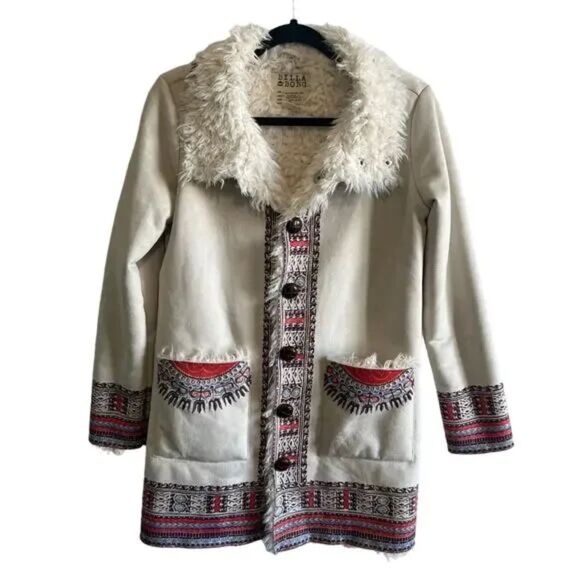 Billabong Zippora Jacket Size M Penny Lane Coat Shearling Trim Boho 70s Style - Picture 2 of 4